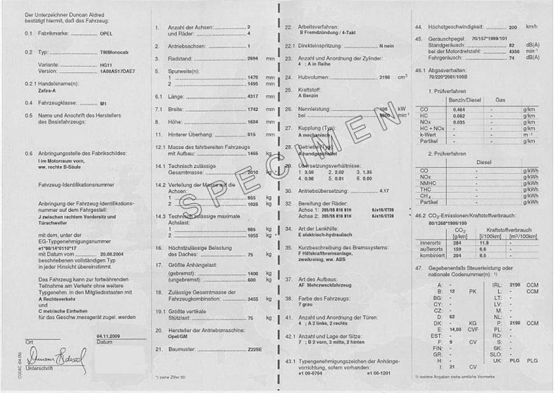 Obtenir le certificat de conformité Opel