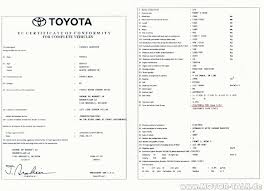 certificat de conformité Toyota