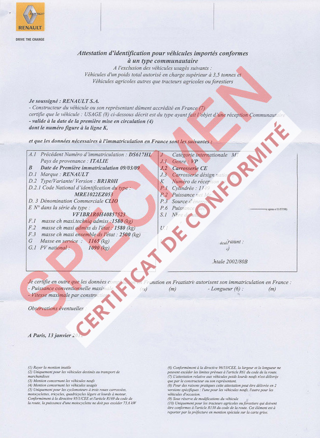  Le Certificat de Conformité 