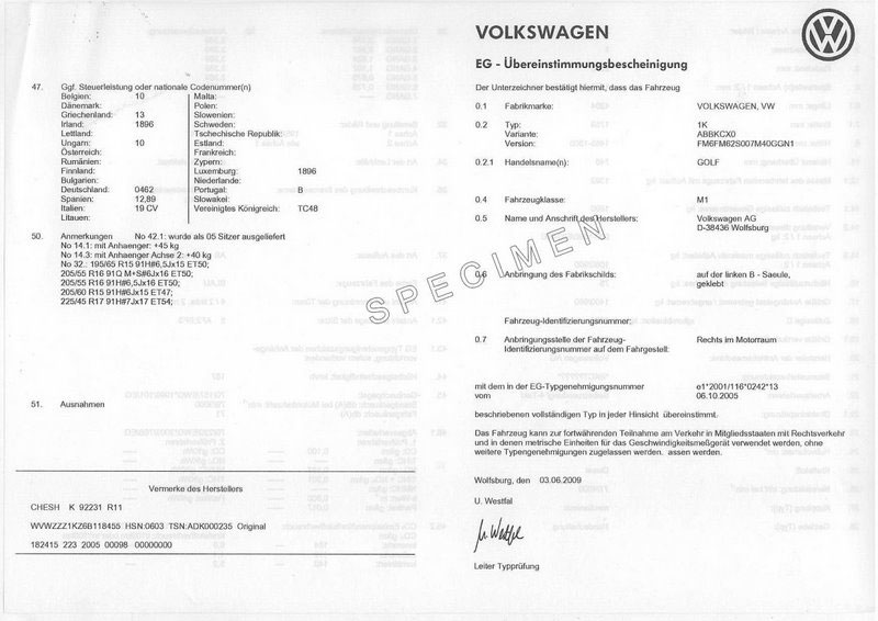 Obtenir le certificat de conformité Volkswagen